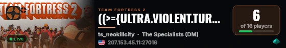 ((>={ULTRA.VIOLENT.TURBO.HYPER.DISCO}=<)) live status badge