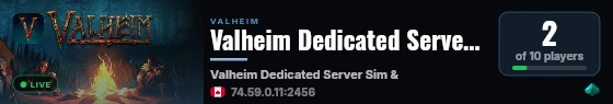 Valheim Dedicated Server Sim & Peach live status badge