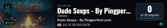 Dude Seeps - By Pingperfect.com live status badge