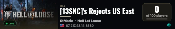 [13SNC]'s Rejects US East live status badge