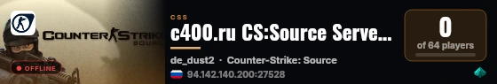 c400.ru CS:Source Server [ex Dust2 only] v11003710 [HLstatsX] live status badge