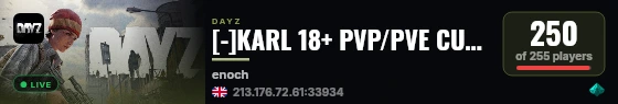 [-]KARL 18+ PVP/PVE CUSTOM BUILDING | Quests | Cars | Trader | 20x Loot live status badge