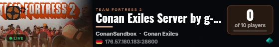 Conan Exiles Server by g-portal.com live status badge