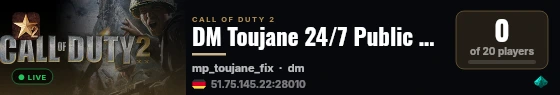 DM Toujane 24/7 Public server @ FPSChallenge.eu live status badge