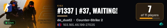 #1337 | #37, LIVE! [ 7 - 8 ] live status badge