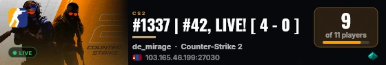 #1337 | #42, LIVE! [ 0 - 1 ] live status badge