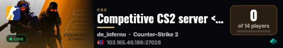 Competitive CS2 server << powered by cs2-multiserver live status badge