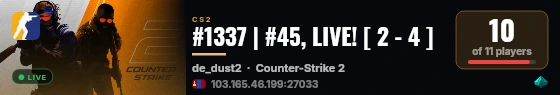 #1337 | #45, LIVE! [ 1 - 3 ] live status badge