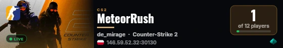 MeteorRush live status badge