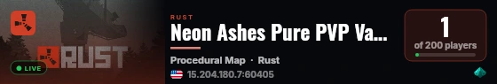 Neon Ashes Pure PVP Vanilla live status badge