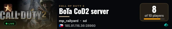 BoTa CoD2 server live status badge