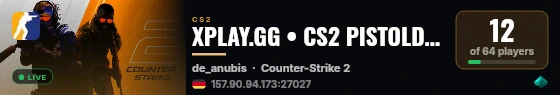 XPLAY.GG • CS2 PISTOLDM FFA #1 • [DE] live status badge