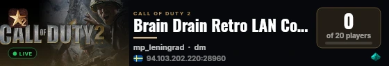 Brain Drain Retro LAN CoD2 Server live status badge