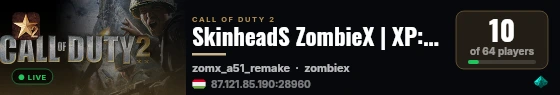SkinheadS ZombieX | XP: 5x | skzomx.hu live status badge