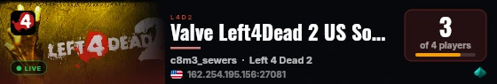 Valve Left4Dead 2 US SouthWest Server (srcds2002-lax2.389.67) live status badge