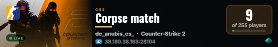 Corpse match live status badge