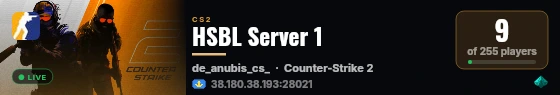 HSBL Server 1 live status badge