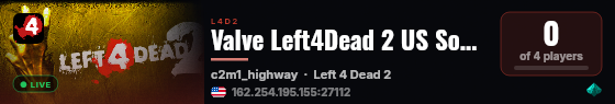 Valve Left4Dead 2 US SouthWest Server (srcds2001-lax2.389.98) live status badge