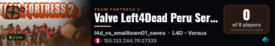 Valve Left4Dead Peru Server (srcds2014-lim1.381.311) live status badge