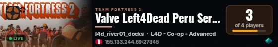 Valve Left4Dead Peru Server (srcds1014-lim1.251.331) live status badge