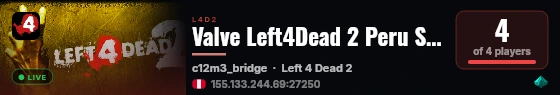 Valve Left4Dead 2 Peru Server (srcds1014-lim1.251.236) live status badge