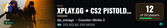 XPLAY.GG • CS2 PISTOLDM FFA #21 • [SE] live status badge
