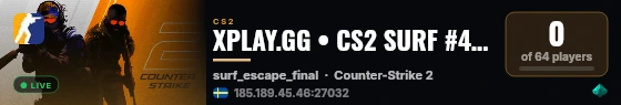 XPLAY.GG • CS2 SURF #43 • [SE] live status badge