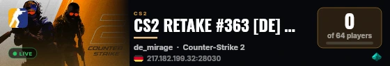 CS2 RETAKE #363 [DE] — CYBERSHOKE.NET (9 SLOTS) live status badge