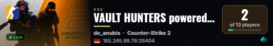 VAULT HUNTERS powered by PRACC.COM live status badge