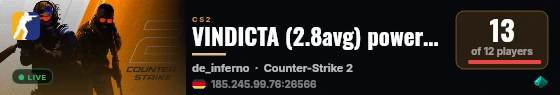 VINDICTA (2.8avg) powered by PRACC.COM live status badge