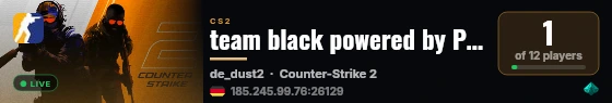 team black powered by PRACC.COM live status badge