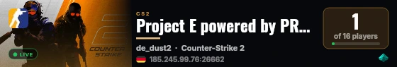 Project E powered by PRACC.COM live status badge