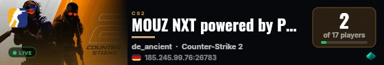 MOUZ NXT powered by PRACC.COM live status badge