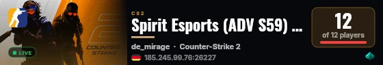 Spirit Esports (ADV S59) powered by PRACC.COM live status badge
