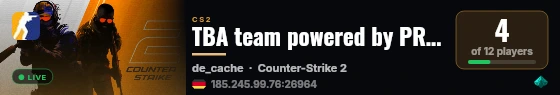 TBA team powered by PRACC.COM live status badge