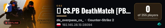 🟢 CS.PB DeathMatch [PB+DE]FFA-128TK live status badge