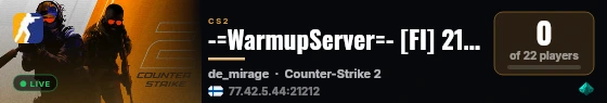 -=WarmupServer=- [FI] 21 Rifles (no AWP) ★FFA-DM★ live status badge