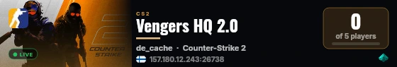 Vengers HQ 2.0 live status badge