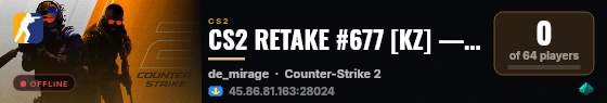 CS2 RETAKE #677 [KZ] — CYBERSHOKE.NET (9 SLOTS) live status badge