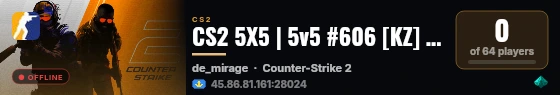 CS2 5X5 | 5v5 #606 [KZ] — CYBERSHOKE.NET live status badge