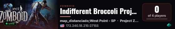 Indifferent Broccoli Project Zomboid Server live status badge