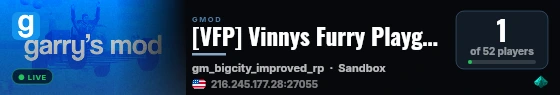 [VFP] Vinnys Furry Playground | NeoSF/ PAC3/Wire/Arc9 live status badge