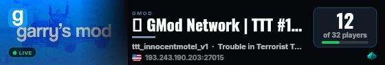 🌎 GMod Network | TTT #1 | Inventory | No Download live status badge