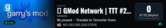 🌎 GMod Network | TTT #2 | Inventory | No Download live status badge
