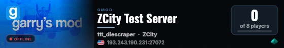 ZCity Test Server live status badge