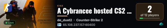 A Cybrancee hosted CS2 Server live status badge