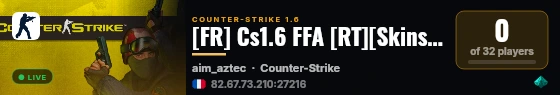 [FR] Cs1.6 FFA [RT][Skins][HLstatsX] - 1000FPS live status badge