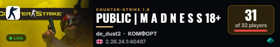 PUBLIC | M A D N E S S 18+ live status badge