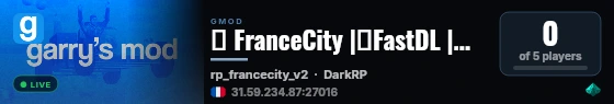 🌴 FranceCity |⚡FastDL |🗺️ Map Exclu |📋Recrutement live status badge