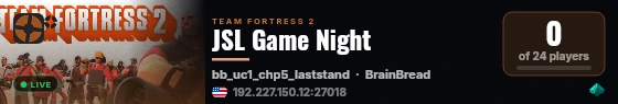 JSL Game Night live status badge